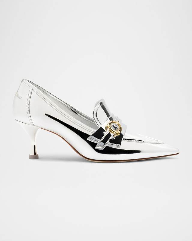 Susan Metallic Leather Buckle Loafer Pumps
